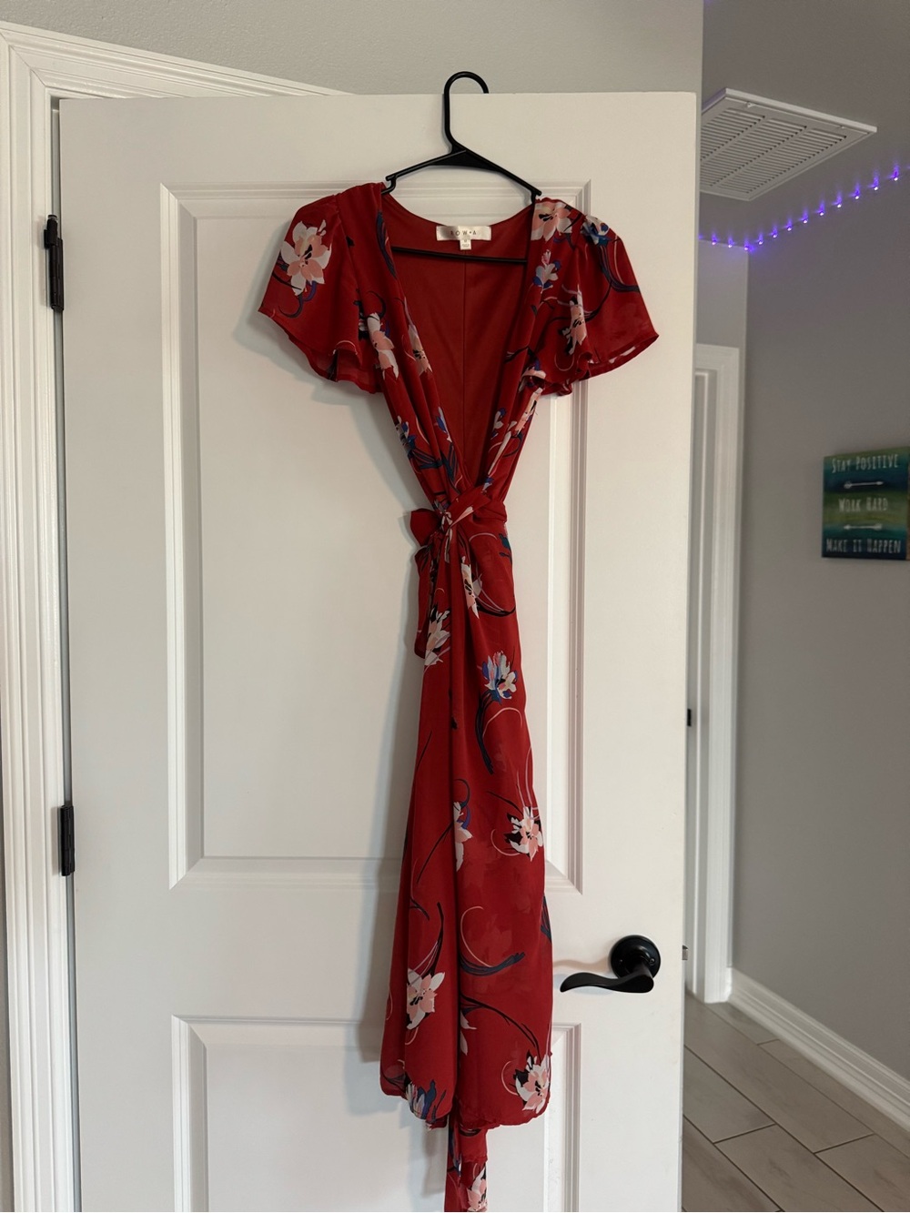 Red Floral Midi Dress with Tie Waist